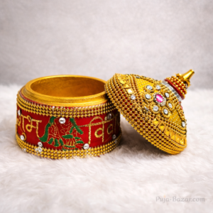 Wooden Sindoor Box Rounded Stone Work A2